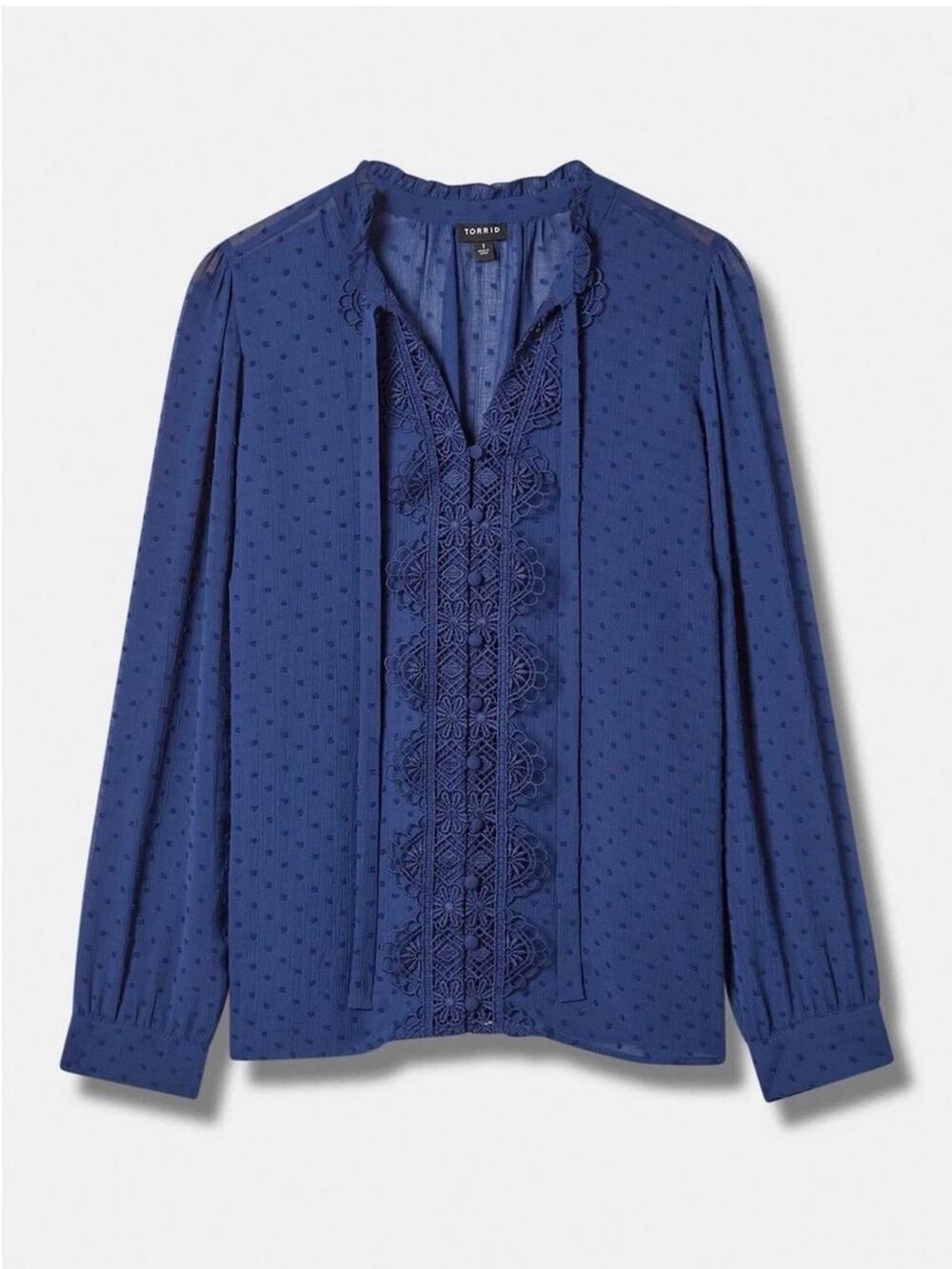 TORRID Blue Lace-Trim Swiss Dot Blouse, Size 5 (5X/28), NWT